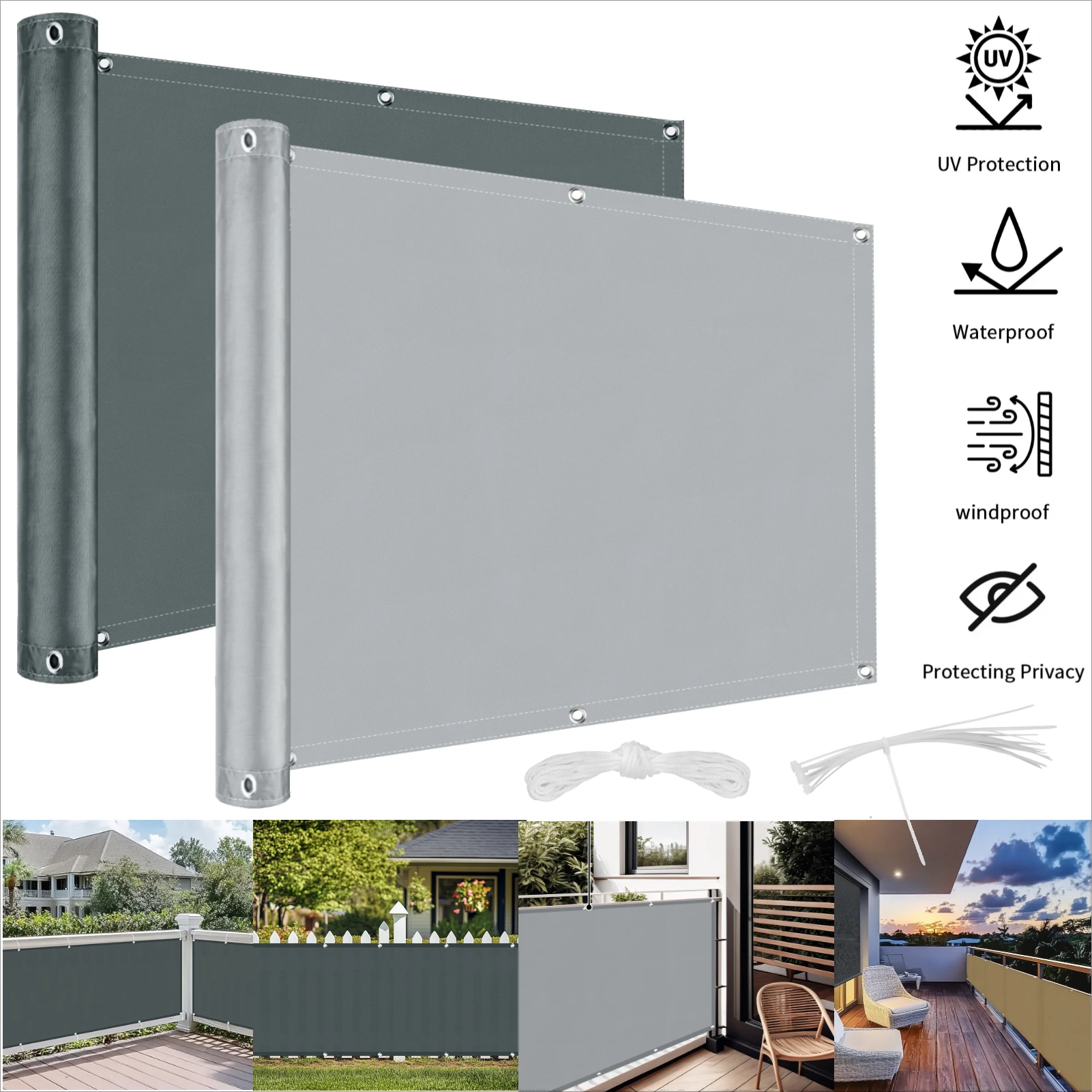 Tela de sombra de privacidad para balcón, valla impermeable, red parasol, protección UV 95% para jardín, refugio, cubierta, barandilla de porche, decoración de piscina