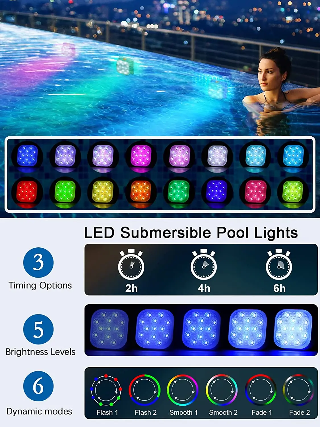 Luces subacuáticas LED sumergibles para piscina, luz recargable de 200 pies con Control remoto, temporizador que cambia de Color