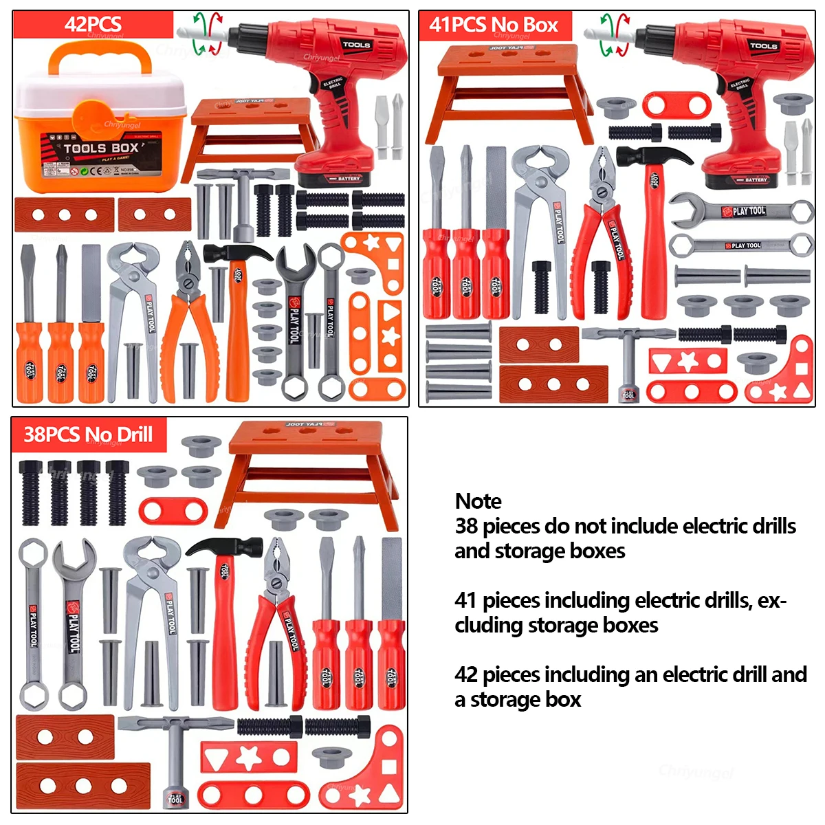Juego de Herramientas de Juguete de 38/42 Piezas, Kit de Reparación de Juguete para Niños, Juguetes de Construcción de Plástico con Destornilladores para Niños Pequeños, Niños y Niñas