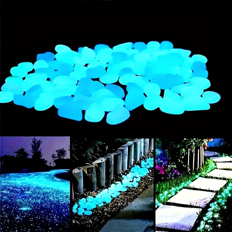 100/500 Uds. De guijarros que brillan en la oscuridad, piedras luminosas de resina para paisaje, caminos de jardín, plantas en macetas, parques, decoración de acuario,