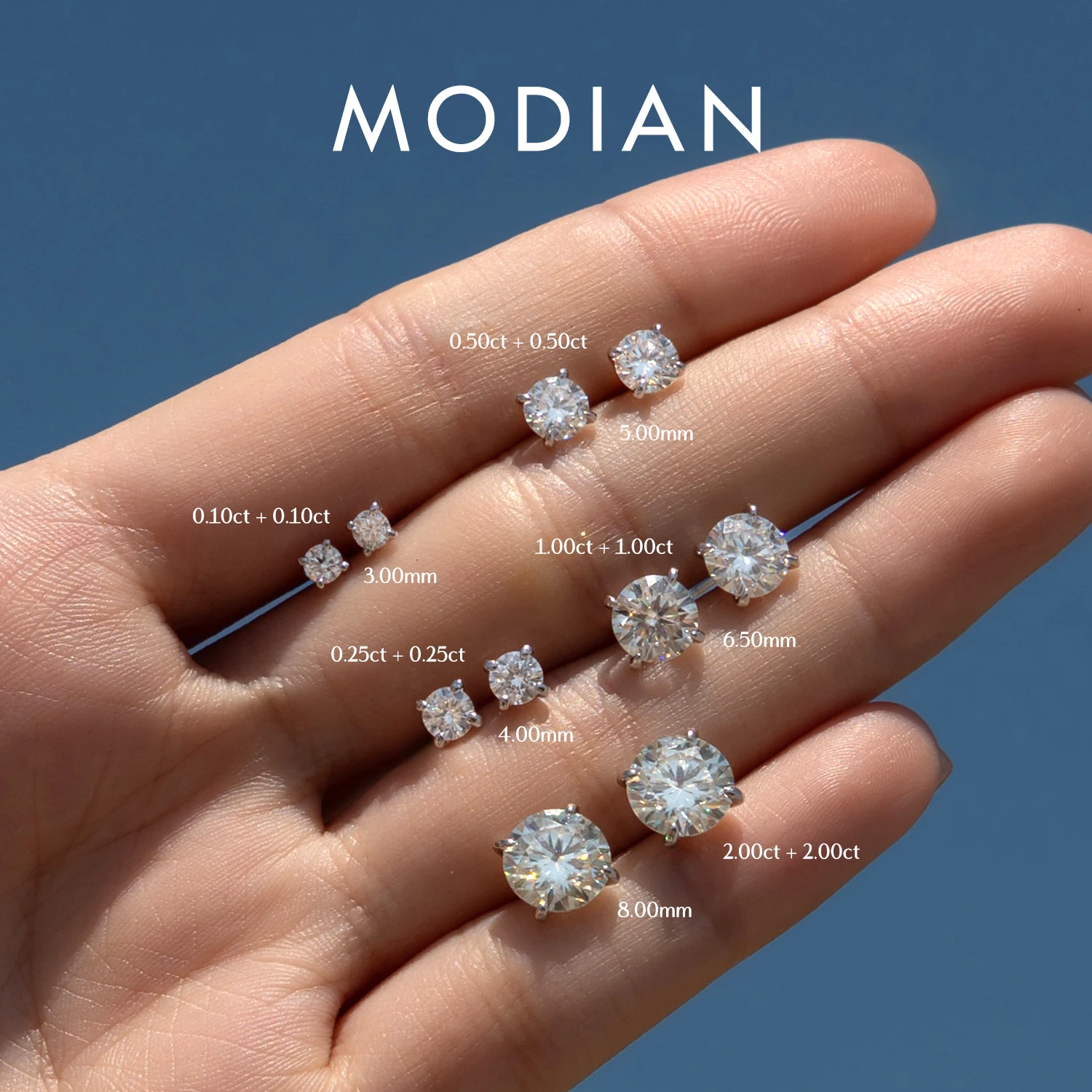 Pendientes MODIAN de moissanita de Color D de 5 tamaños, pendientes de tuerca de lujo brillantes de Plata de Ley 925 para mujer, joyería fina de boda