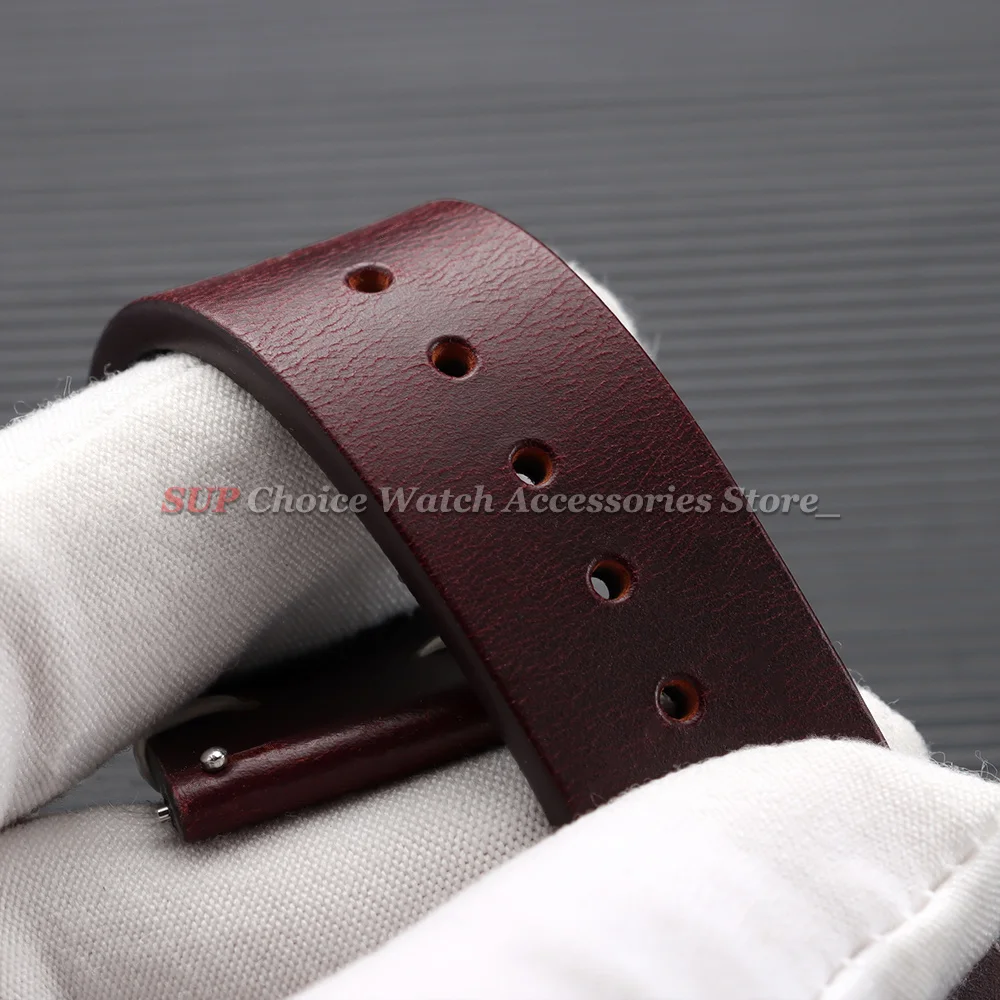 Correa de Reloj de Cuero Encerado Vintage con Cierre de Mariposa, Correa de Cuero Cosida de 18mm 20mm 22mm para Relojes Seiko y Omega