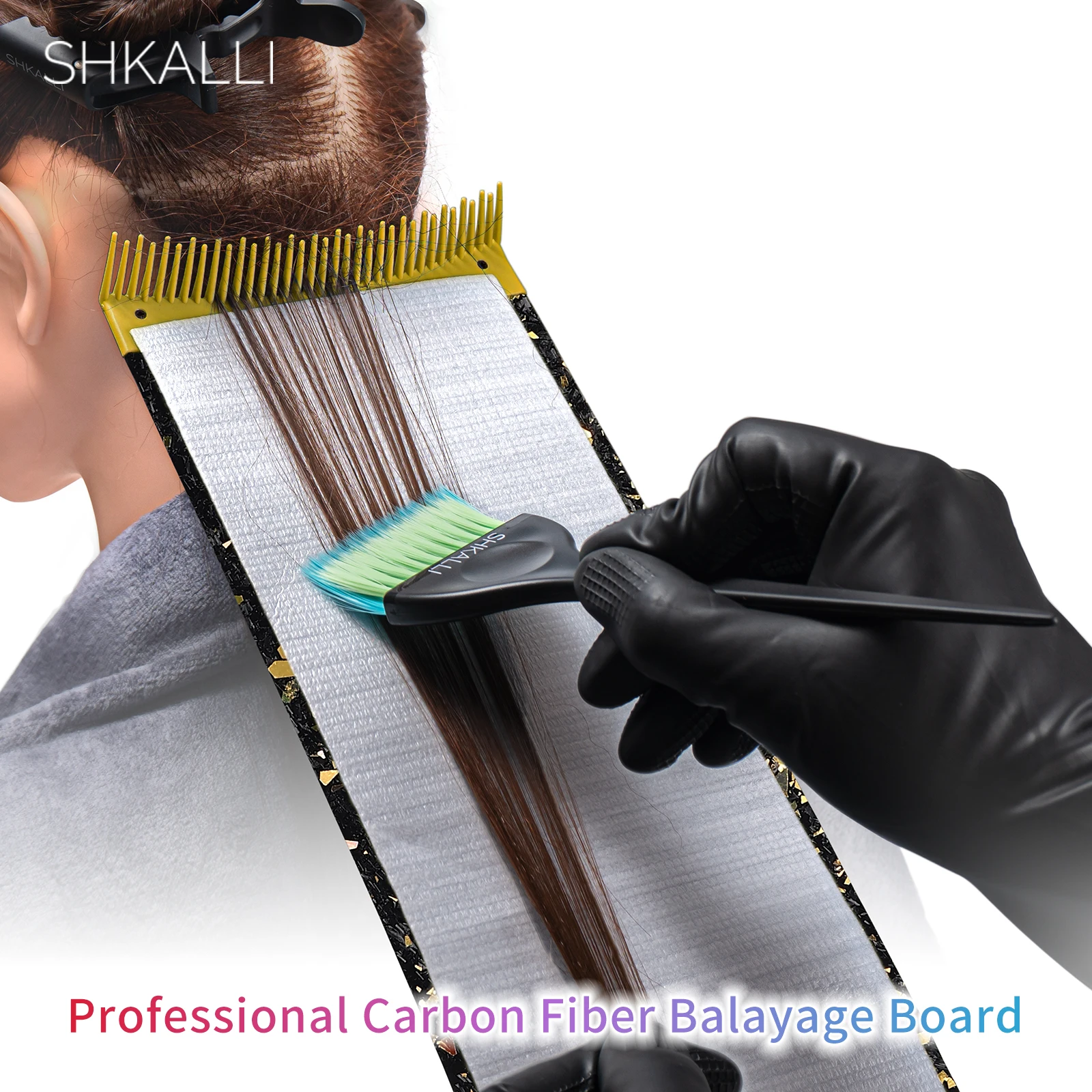 SHKALLI Tabla de Fibra de Carbono para Mechas con Dientes de Peine, Accesorio de Estilismo para Peluqueros, Herramienta de Coloración