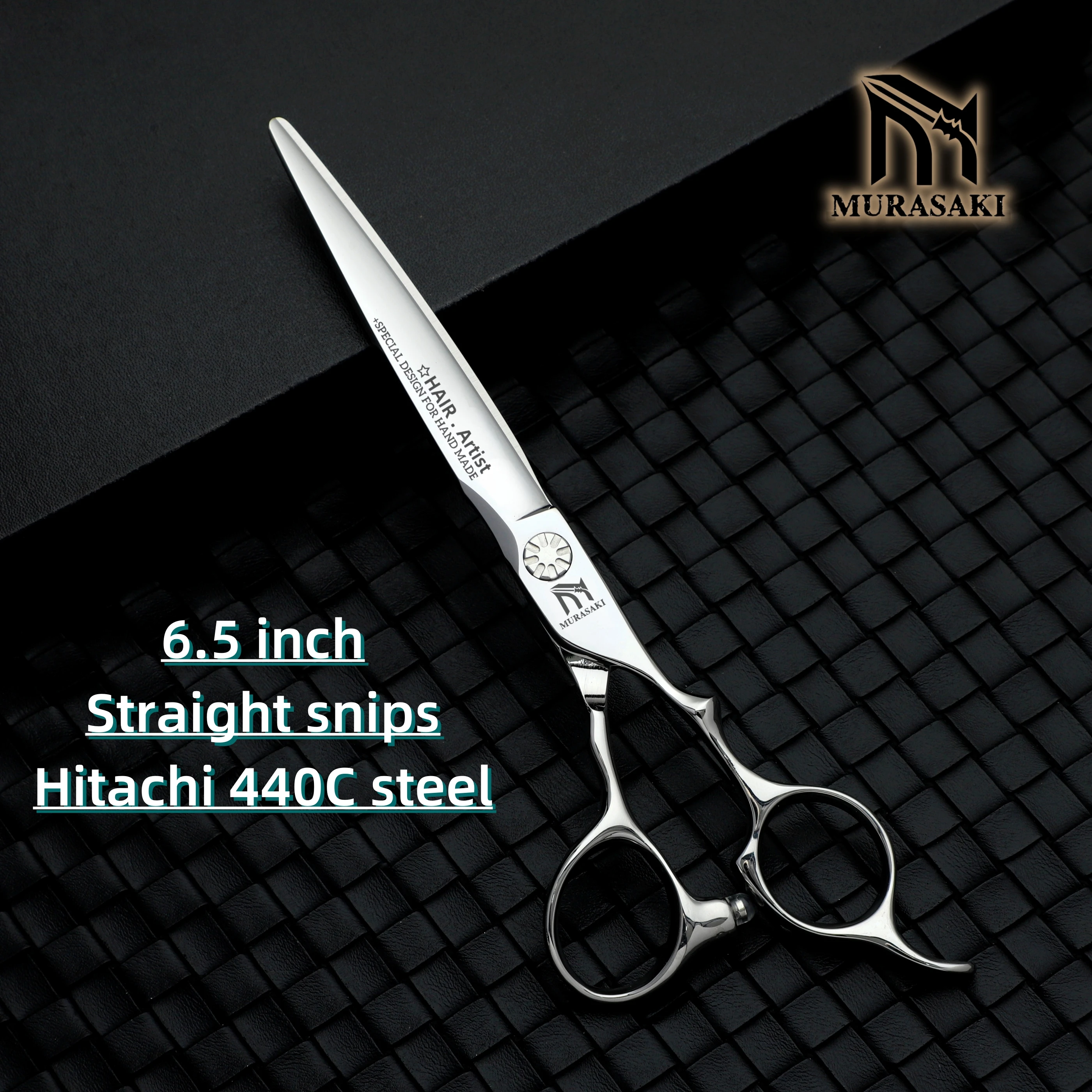 Tijeras de Barbero Profesionales MURASAKI, Tijeras con Hoja Dentada de 6.5-6.8 Pulgadas, Acero Japonés 440C de Alta Calidad para Cortar el Cabello