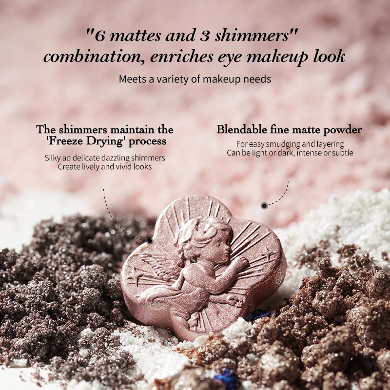 Flower Knows Maquillaje Colección Little Angel Paleta de sombras de ojos de nueve colores Paleta de sombras con brillo mate delicado Neutral cálido