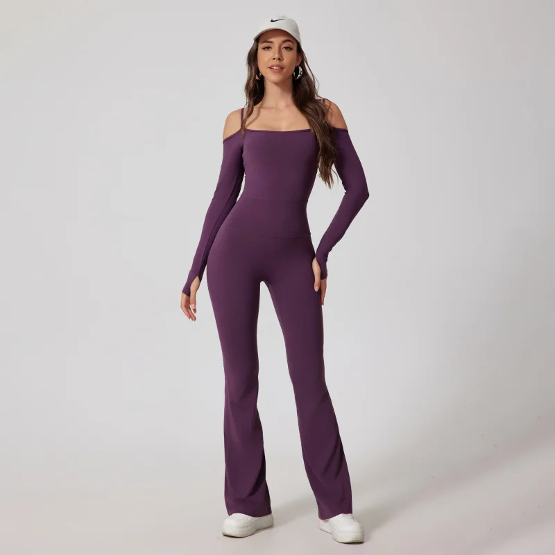 FUBEIKE nuevo mono de Yoga para deportes espalda belleza espalda marrón sin costuras doble correa de hombro medias Sexy mono de una pieza