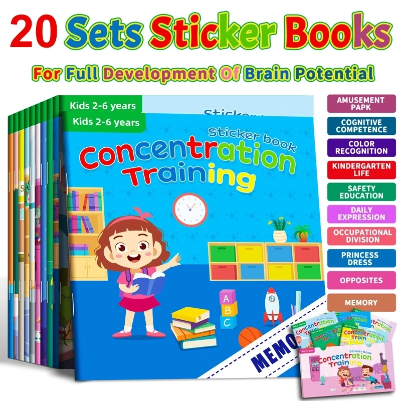 Juguetes Montessori, libros de pegatinas de dibujos animados, enfoque en el desarrollo del potencial, juguetes educativos adhesivos para niños de 3 a 6 años
