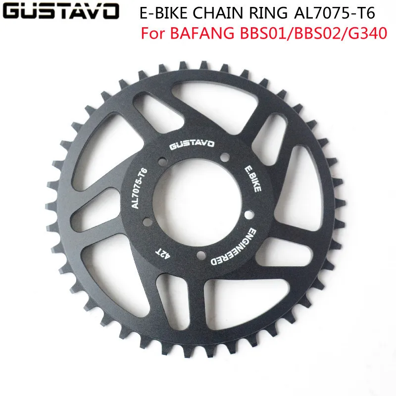 GUSTAVO-anillo de cadena para bicicleta eléctrica, 42T, para BAFANG BBS01 BBS02 BBSHD M625, accesorios eléctricos de aleación de aluminio de alta calidad