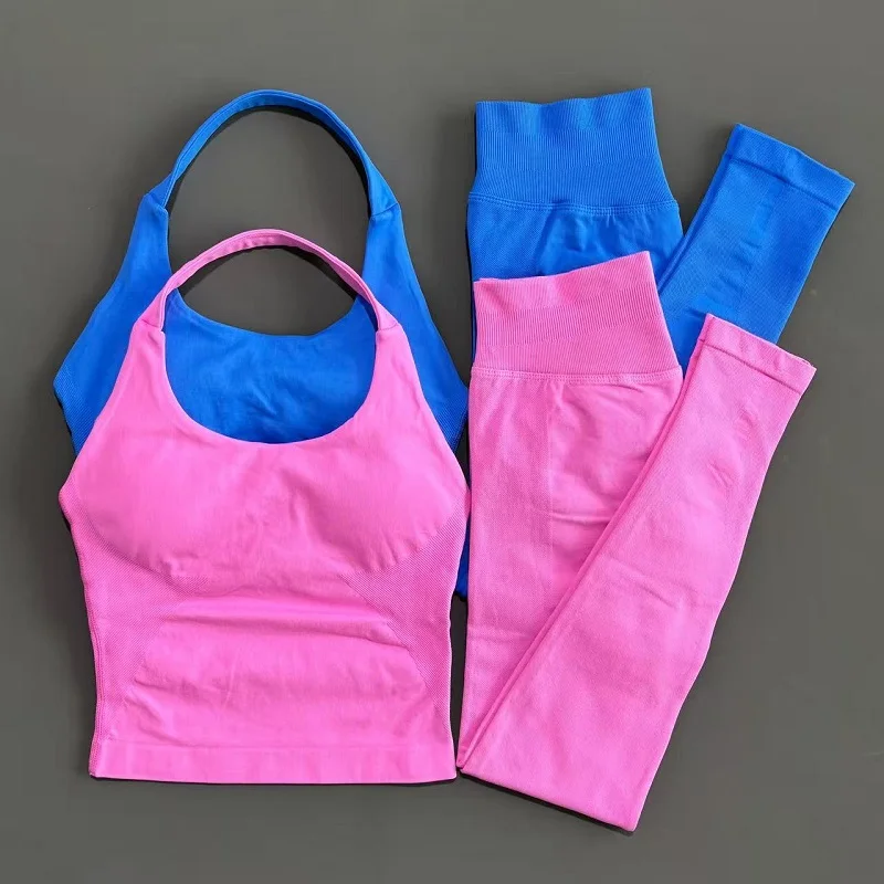Ropa deportiva de 2 piezas para mujer, conjunto de Yoga, ropa de gimnasio, ropa deportiva, trajes de Yoga, conjunto de Fitness, chándales, Top deportivo, conjunto de mallas de gimnasio