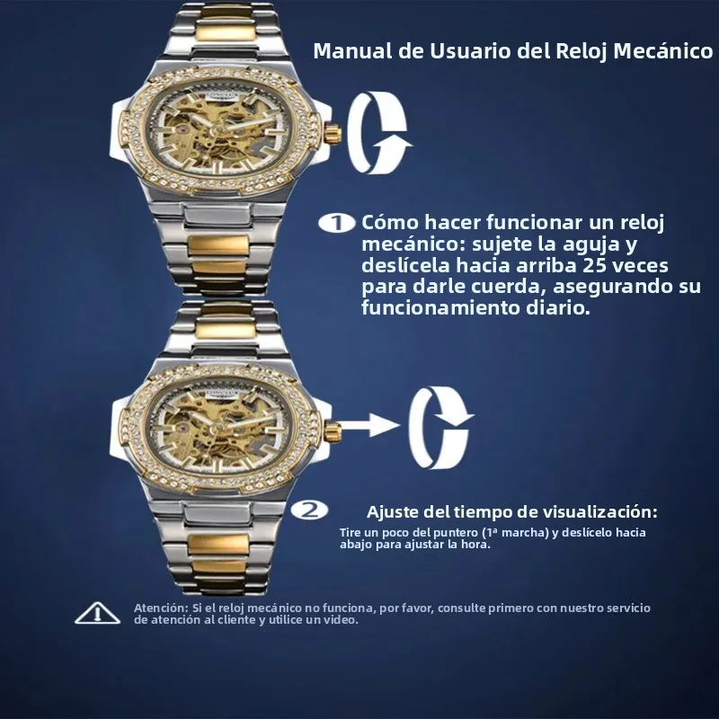 Reloj de Hombre Automático LONGLUX, Relojes de Pulsera Mecánicos de Acero Inoxidable de Lujo al por Mayor, Reloj de Hombre con Diamantes, Esqueleto, Resistente al Agua