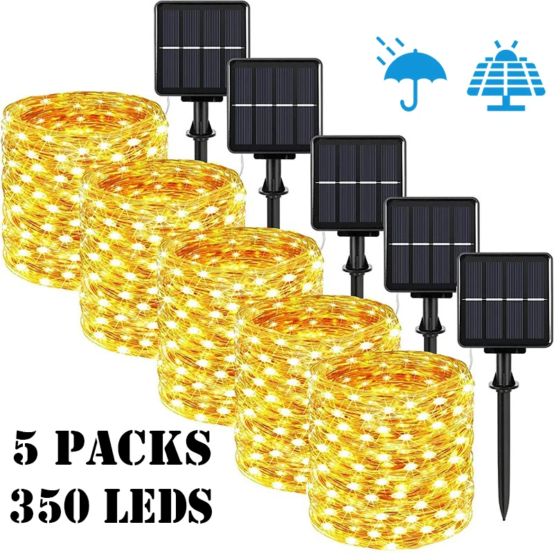 Luz LED Solar de 7m/12m/22m/32m para exteriores, guirnalda de luces de hadas para jardín, lámpara Led centelleante impermeable para Navidad, Patio, fiesta de árbol