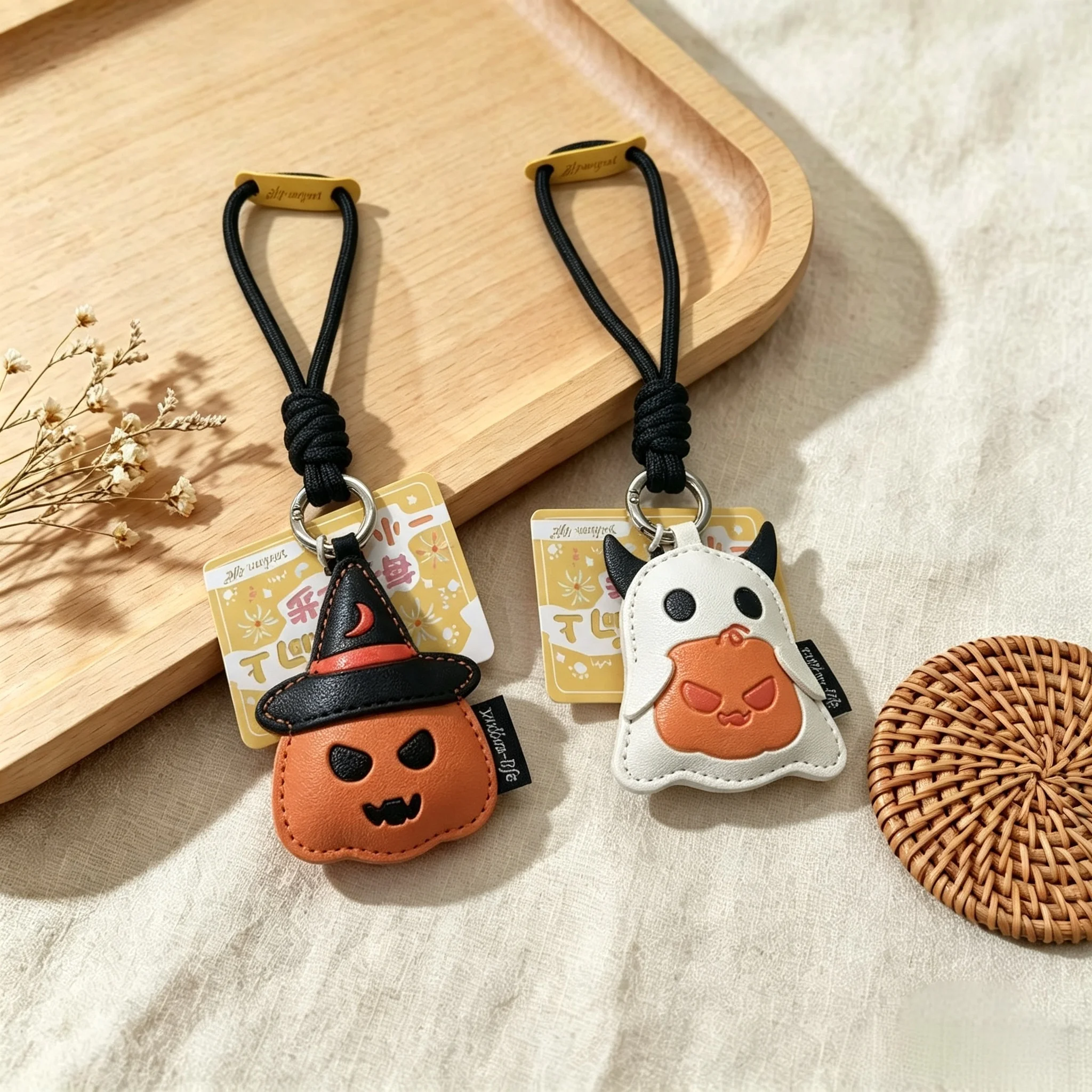 Llavero con Colgante de Fantasma de Calabaza, Adorno de Bolsa de Dibujos Animados, Llavero Compacto de PU para Bolsas, Fiestas de Halloween y Viajes de Vacaciones
