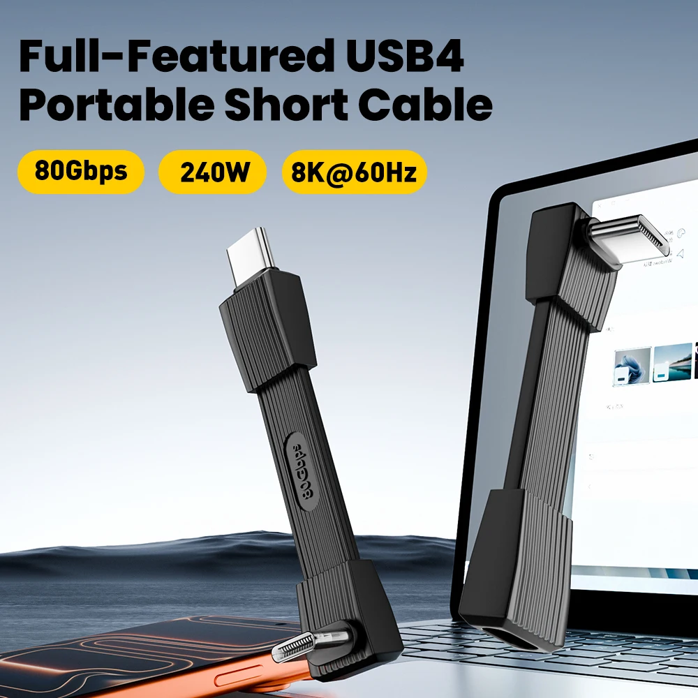USB4.0 PD 240W tipo c a tipo c Cable corto de carga rápida portátil 80Gbps 8K @ 60Hz vídeo para iPhone15/16/17 Samsung 51MM/67MM