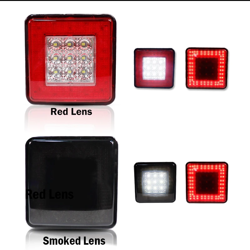 Luz trasera/freno de coche con camión SUV remolque clase 3/4/5 receptor de enganche de remolque de 2 pulgadas lámpara de freno roja, lámpara trasera, luz inversa blanca