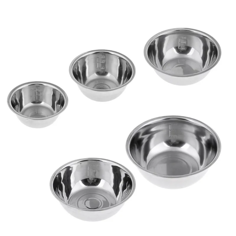 Juego de cuencos para mezclar de acero inoxidable, Set de 5 tazones antideslizantes para mezclar ensaladas, cocinar y hornear