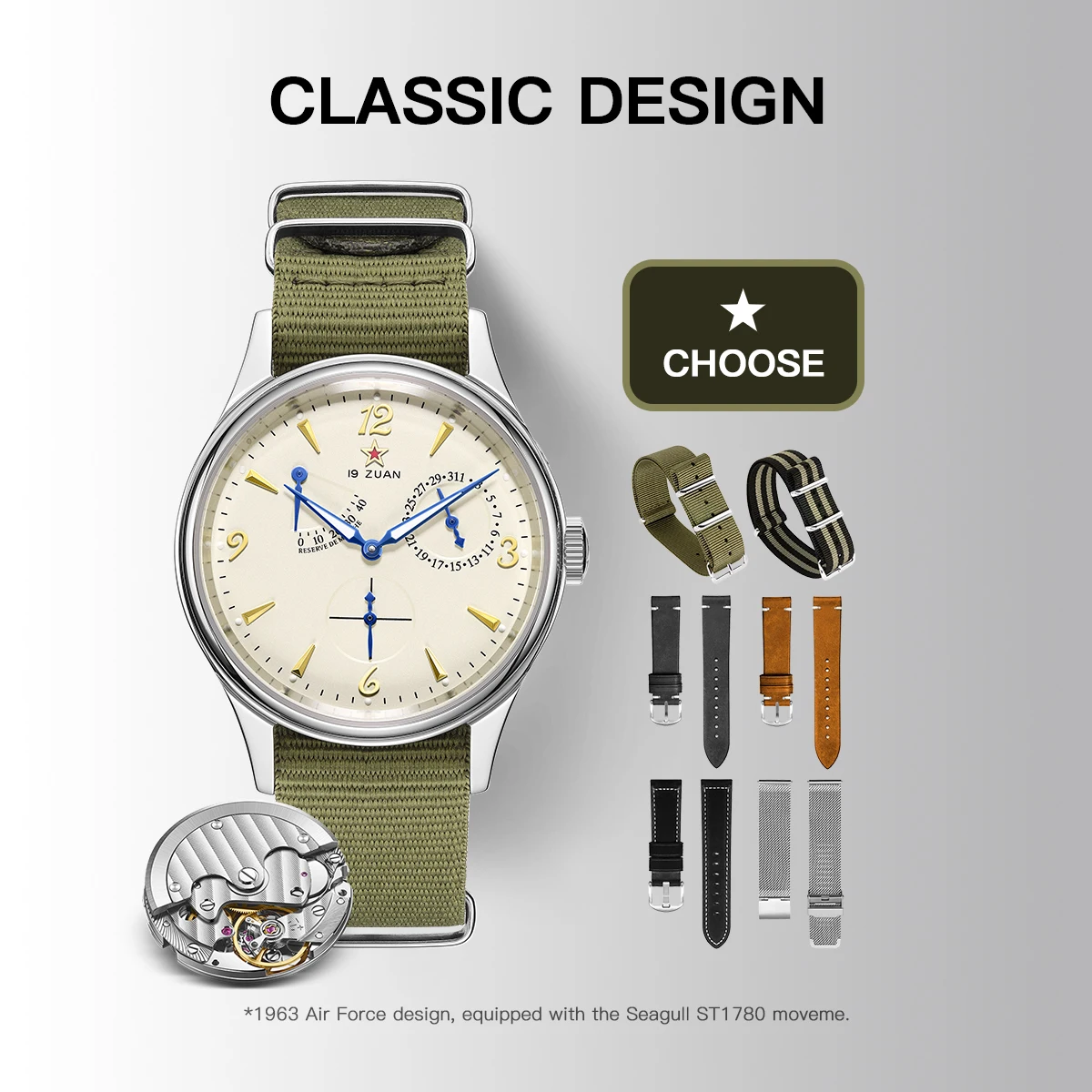 Reloj piloto Seagull 1963 para hombre 40mm ST1780 movimiento mecánico automático cristal de zafiro estilo Retro resistente al agua 50m