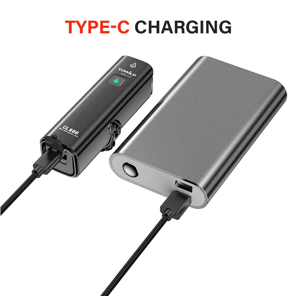 Luz Delantera para Bicicleta TOWILD CL600, 600 Lúmenes, LED Recargable por USB, 2600mAh, Resistente al Agua IPX6, Faros Delanteros para Bicicleta de Montaña
