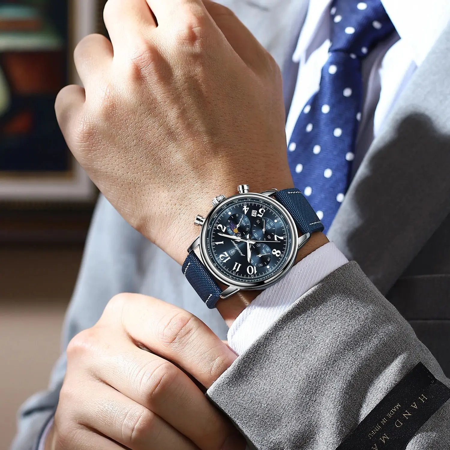 POEDAGAR, reloj militar deportivo de lujo para hombre, cronógrafo luminoso resistente al agua, reloj de pulsera de cuero de nailon con fecha para hombre, relojes de cuarzo para hombre