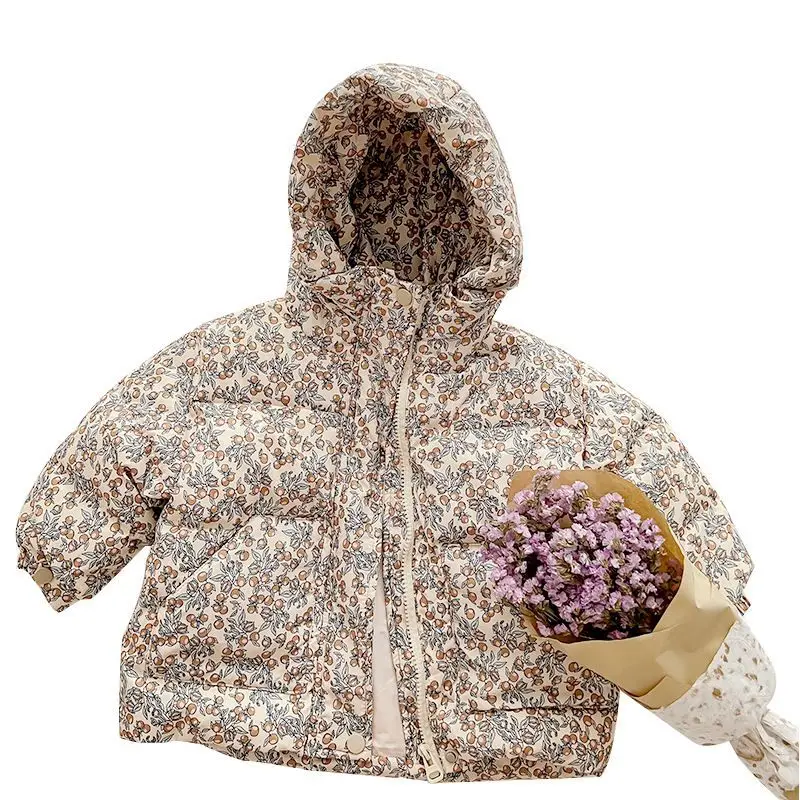 Parka de Invierno para Bebés Niñas, Chaqueta con Capucha Acolchada de Algodón con Estampado Floral, Ropa Exterior Gruesa a Prueba de Viento para Niños Pequeños
