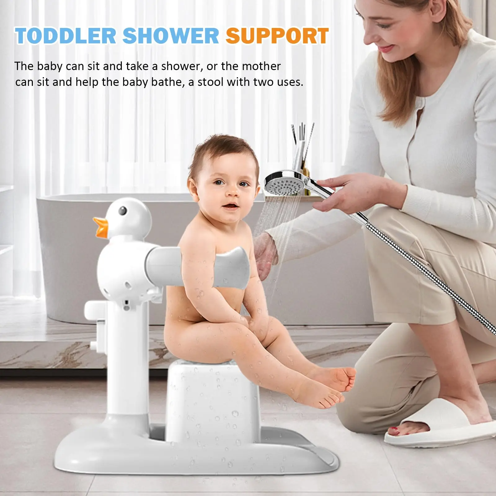 Soporte de Baño para Bebé con Altura Ajustable y Base Antideslizante, Soporte de Baño Portátil para Bebé