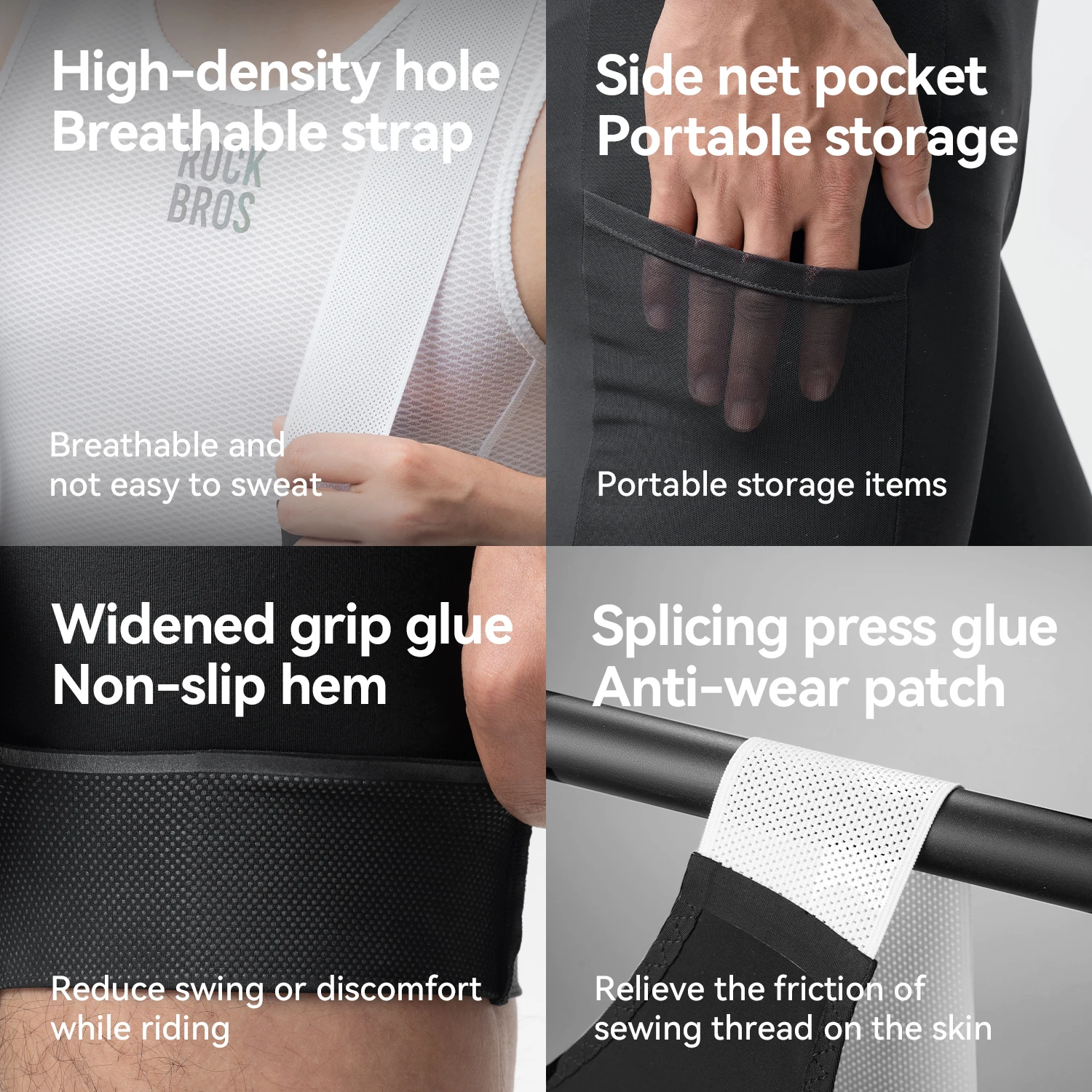 ROCKBROS Verano Culottes de Ciclismo Livianas Respirables Antideslizantes Pantalones de Bib Elásticos Confortables Con Cojin Suave para Hombre Culottes de Ciclismo para Hombre