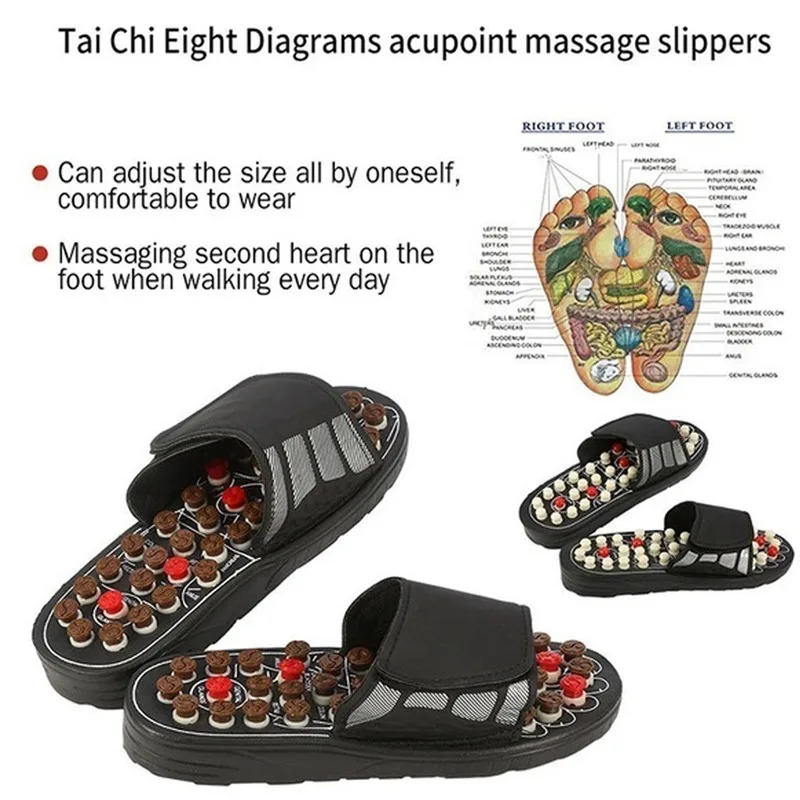 Zapatillas de masaje de acupuntura para hombres y mujeres, sandalias para pies, terapia de acupresión china, zapatos masajeadores de pies giratorios médicos, Unisex