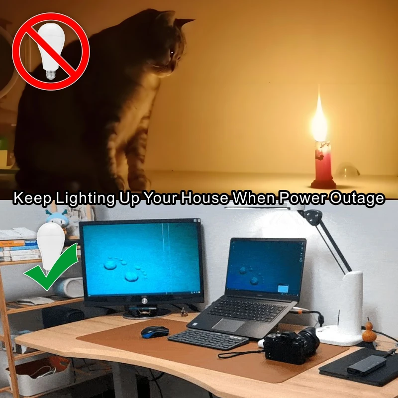 Bombilla LED de emergencia portátil E27 de 15W, lámpara de Camping recargable de 1600mAh, 85-265V para tienda de campaña de fallo de energía para el hogar, lámpara de jardín