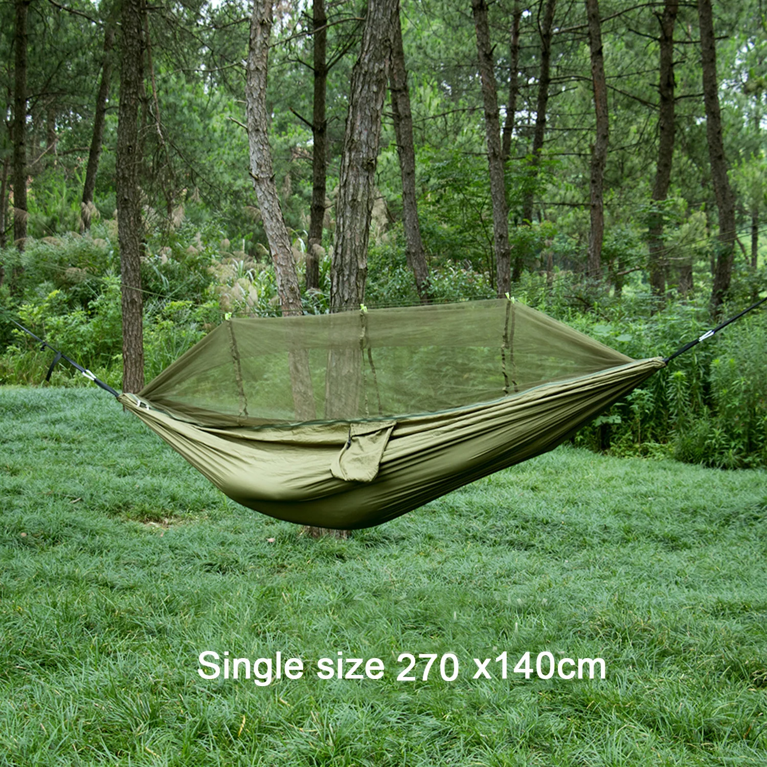 Hamaca para dormir colgante para acampar al aire libre, portátil, de tela de nailon de tamaño individual y doble, con mosquitera