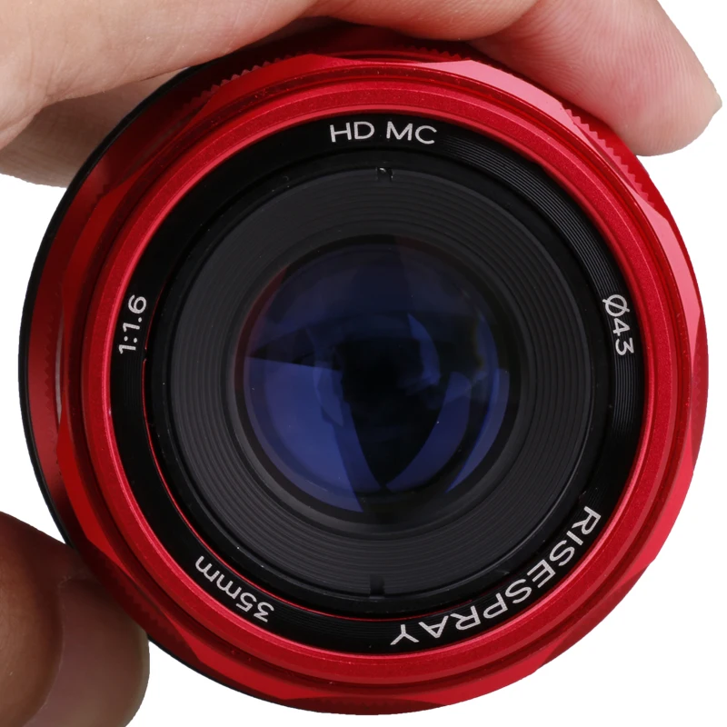 RISESPRAY 35mm F1.6 V APS-C Prime Lente para Sony E A6600 6500 Fuji XF Canon EOS-M M50 Panasonic/Olympus Micro 4/3 Rojo