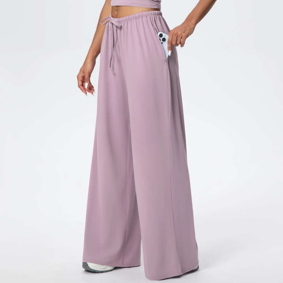 Pantalones de tubo de Yoga sueltos transpirables de Color sólido levantando glúteos deportes pantalones de pierna ancha de secado rápido con bolsillos pantalones de Yoga para gimnasio