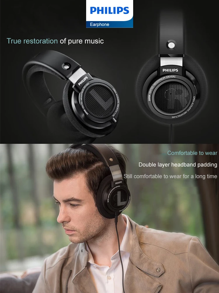 Philips SHP9500 auriculares estéreo HiFi con cable auriculares ordenador aprendizaje en línea auriculares juego de deportes 3,5mm 6,3mm auriculares universales