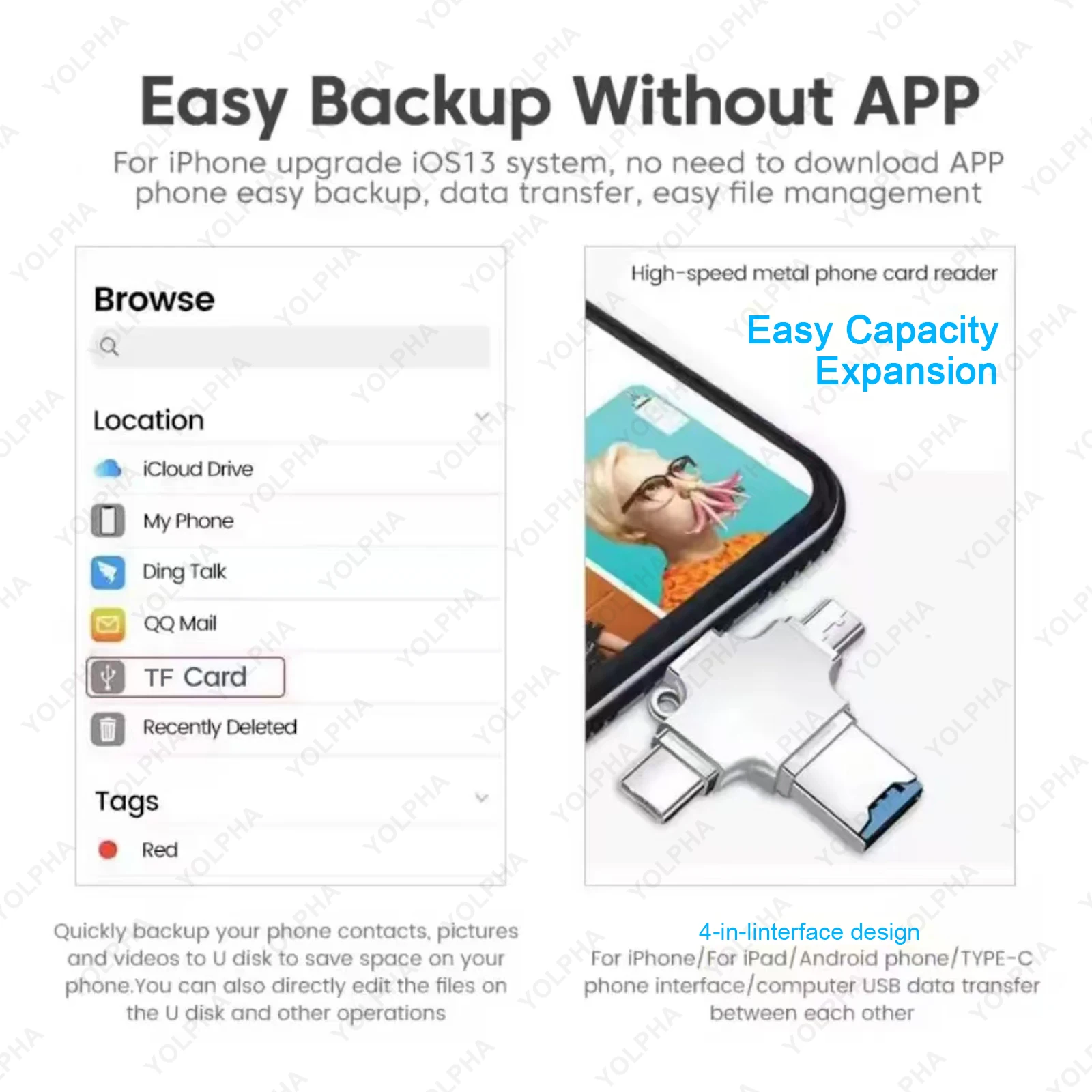 Lector de tarjetas de memoria 4 en 1 para iPhone, portátil, PC, adaptador OTG tipo C para iOS, USB A, lector de tarjetas Micro SD para Samsung, Huawei, Xiaomi, LG