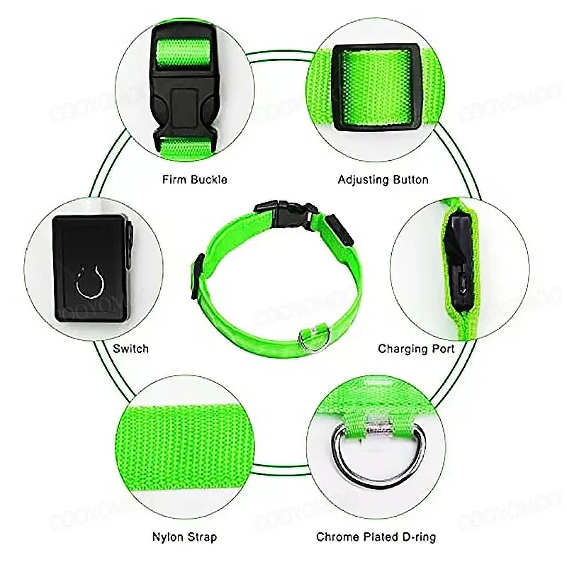 Collar de carga luminosa para perros de 3 modos, collares Led Usb para perros y gatos, Collar de prevención de pérdida de perro con brillo Led nocturno desmontable, accesorios para mascotas