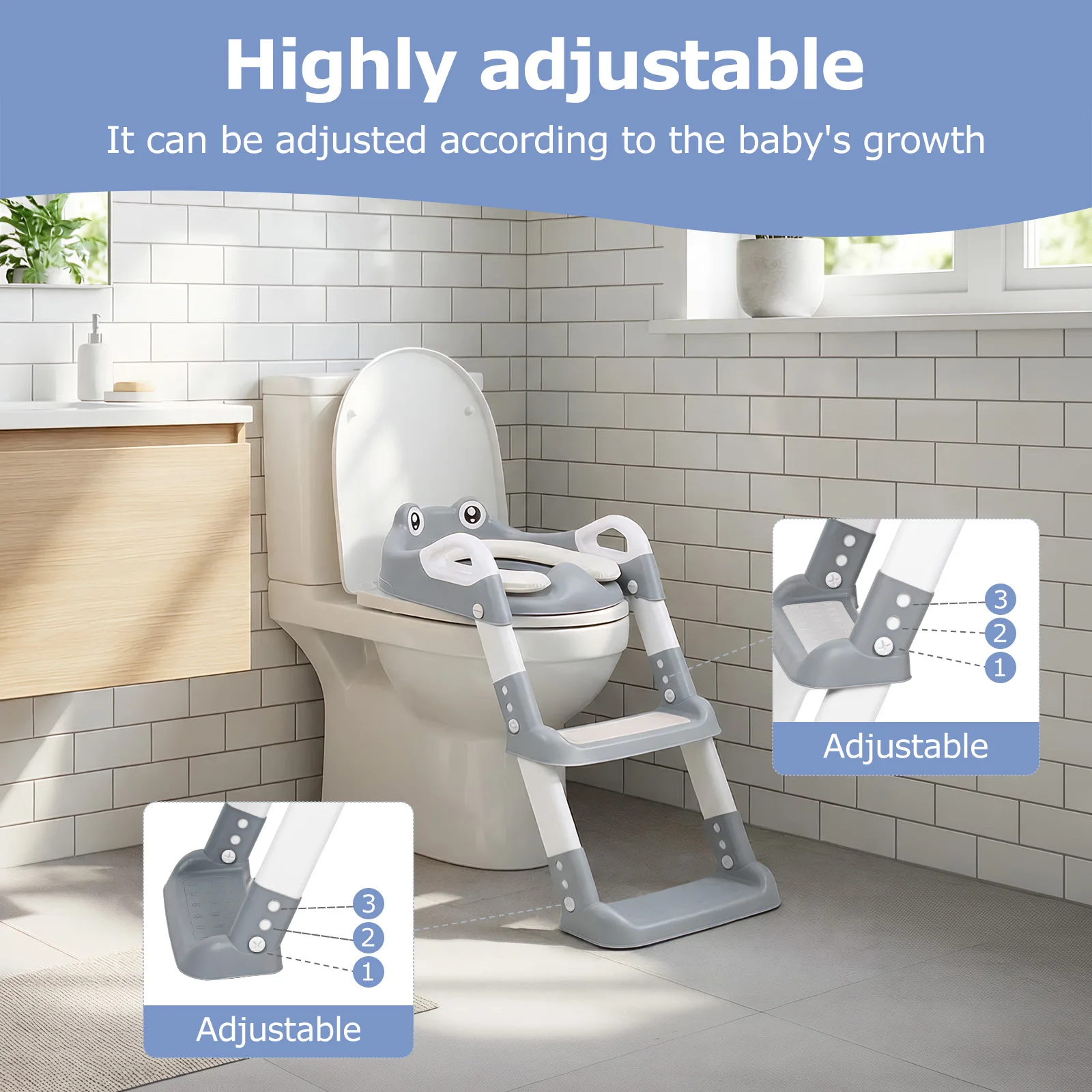Taburete Plegable para Inodoro Infantil, Asiento de Entrenamiento Ajustable, Escalera Auxiliar para Niños, Herramienta Segura para el Entrenamiento para Ir al Baño