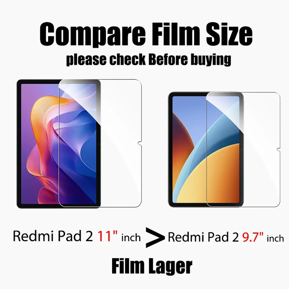 Protector de pantalla de vidrio templado de 2 piezas para Xiaomi Redmi Pad 2 9,7 11 2026 2025 9H, película protectora a prueba de arañazos