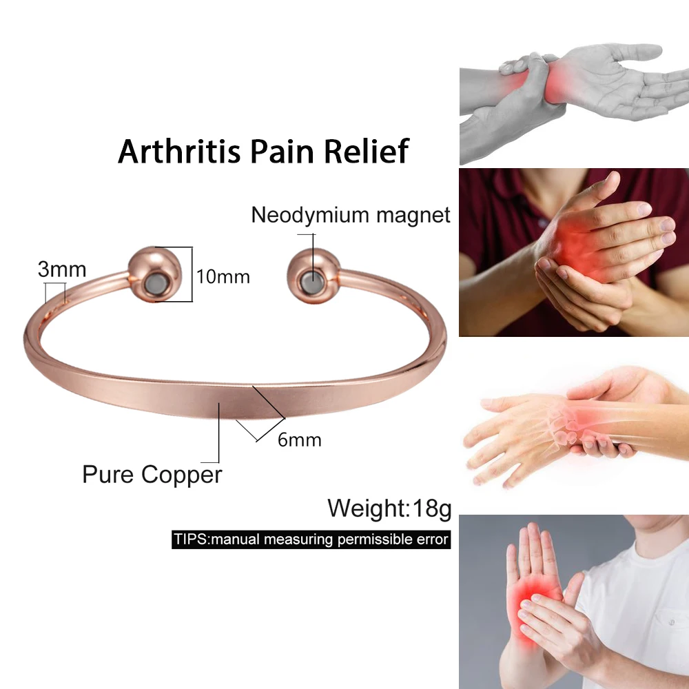 Pulseras de Cobre Puro Vinterly, Magnéticas, Brillantes y Ajustables, Alivio del Dolor de Artritis, Joyería Magnética para la Salud, Anti Radiación