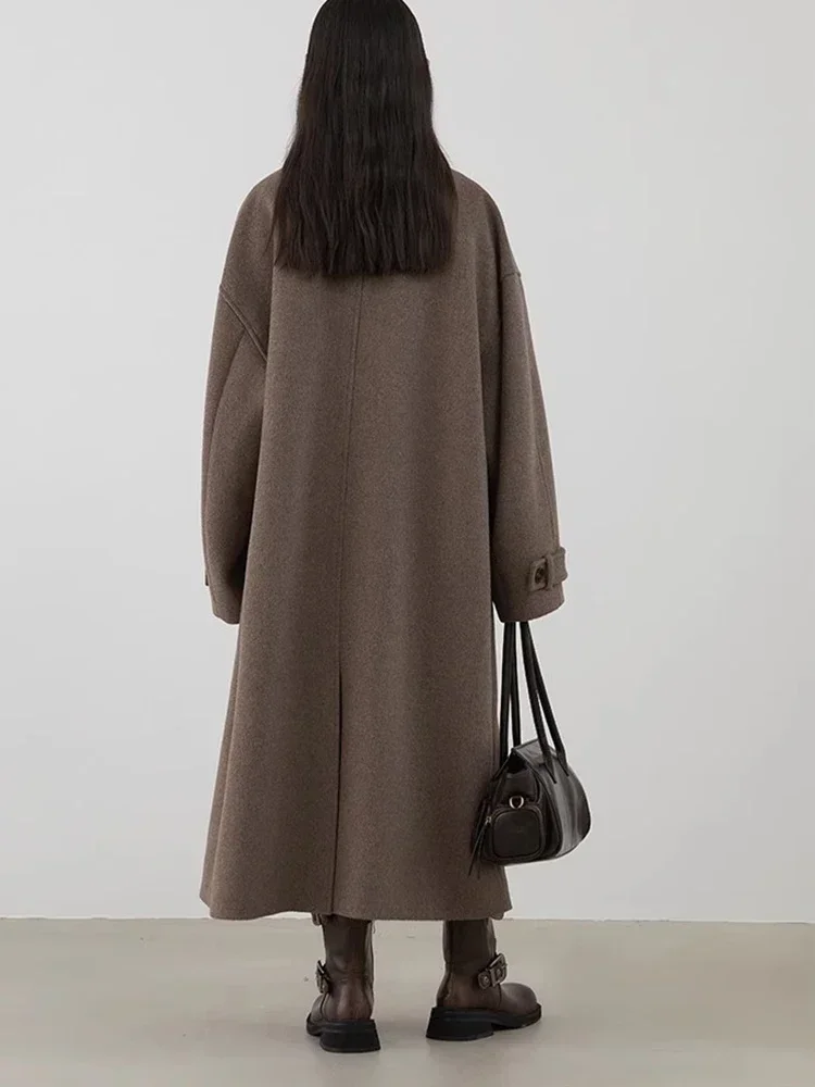 CHIC VEN Abrigo Largo de Lana para Mujer, Cuello Alto Suelto con Botones de Cuerno, Estilo Oficina, Otoño Invierno 2026