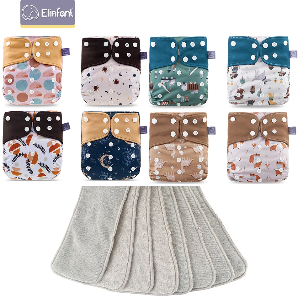 Juego de pañales de tela Elinfant para bebé, 8 unidades/juego de pañales de bolsillo de talla única o con 8 Uds., pañal de tela ajustable para bebés y niños