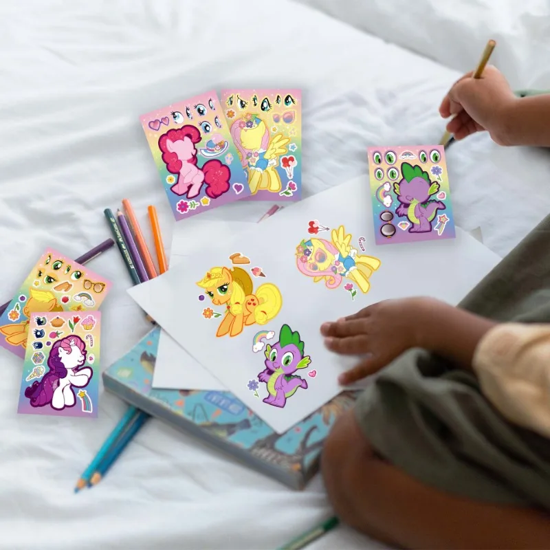 8 hojas de pegatinas de Anime My Little Pony, hacer una cara, montar, divertidas calcomanías DIY, rompecabezas, regalo de cumpleaños para niños y niñas