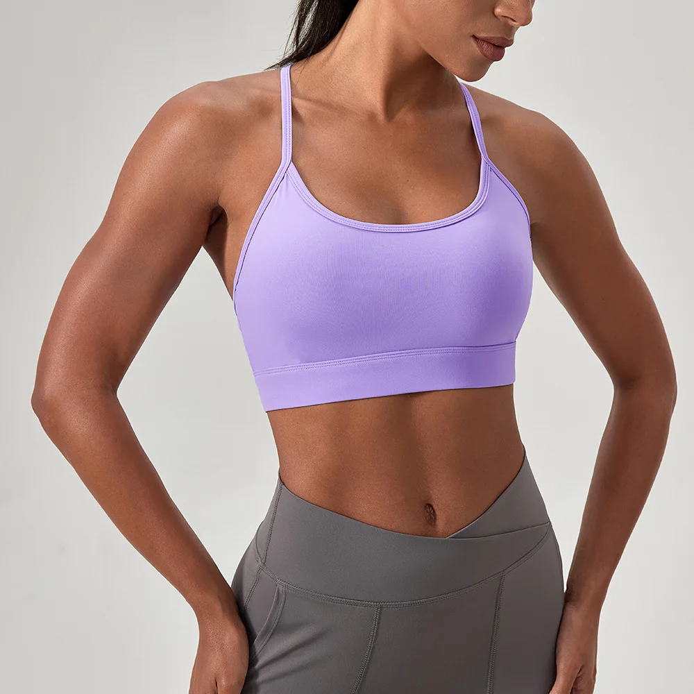 Top Deportivo de Yoga para Mujer, Color Sólido, Ropa Interior Deportiva Elástica, Suave y Sexy, Top Corto para Gimnasio, Transpirable y de Secado Rápido