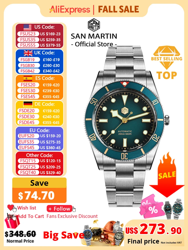 Reloj de Buceo San Martin Nuevo y Mejorado de 37 mm BB54 Vintage para Hombre, ST2130 Automático Mecánico, Zafiro Luminoso, Resistente al Agua 200 m SN0138