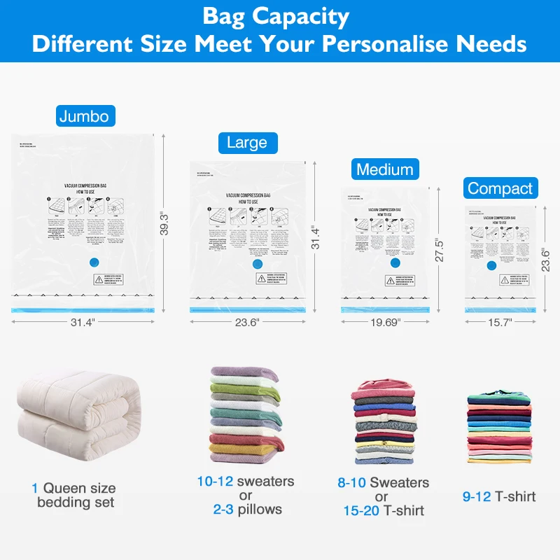 Bomba eléctrica inalámbrica para bolsas de almacenamiento al vacío, bomba de aire recargable de viaje para bolsa de ahorro de espacio, varias bolsas selladas para equipaje de ropa