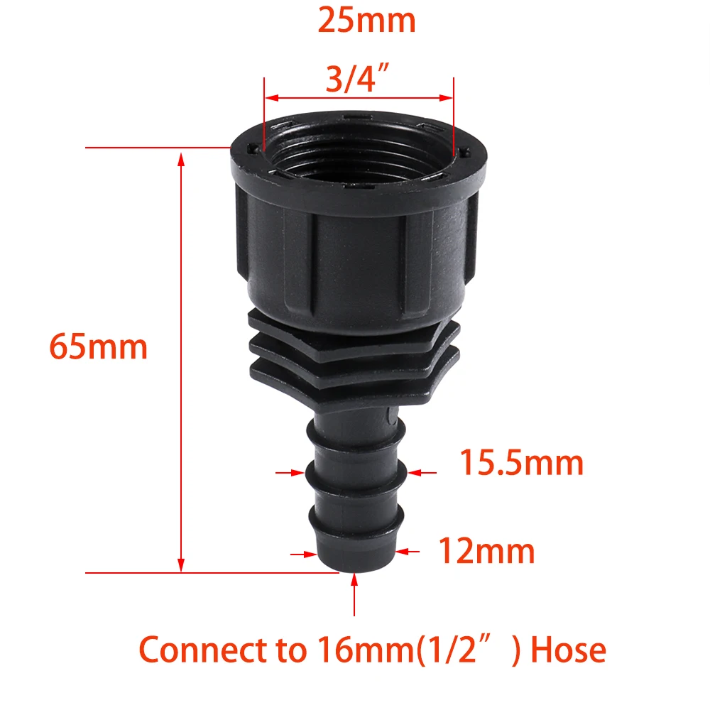 Rosca macho hembra de 1/2 3/4 a conector de lengüeta para manguera de jardín de 1/2 3/4 y 1 pulgada, accesorio de manguera de plástico de 16mm, 20mm y 25mm, accesorios para tuberías de riego