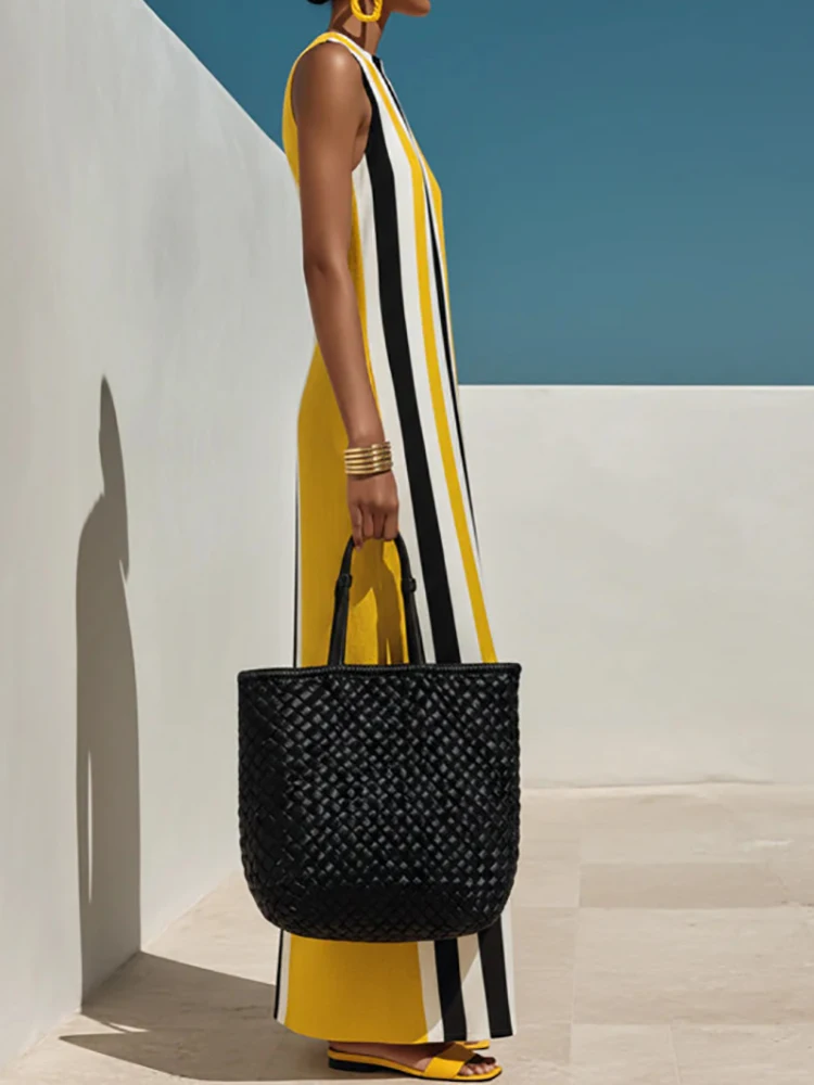 Vestido Maxi a Rayas con Cuello Redondo para Mujer, Vestido de Fiesta sin Mangas, Elegante y Sencillo, Vestidos de Verano para Mujer