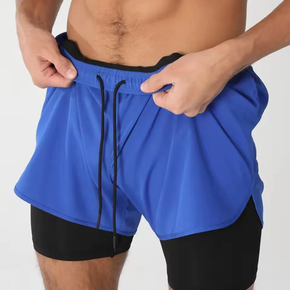 2025New pantalones cortos para correr para hombre, pantalones cortos deportivos para gimnasio 2 en 1, entrenamiento de secado rápido, gimnasio, Fitness, trotar, pantalones cortos, pantalones cortos de verano para hombre