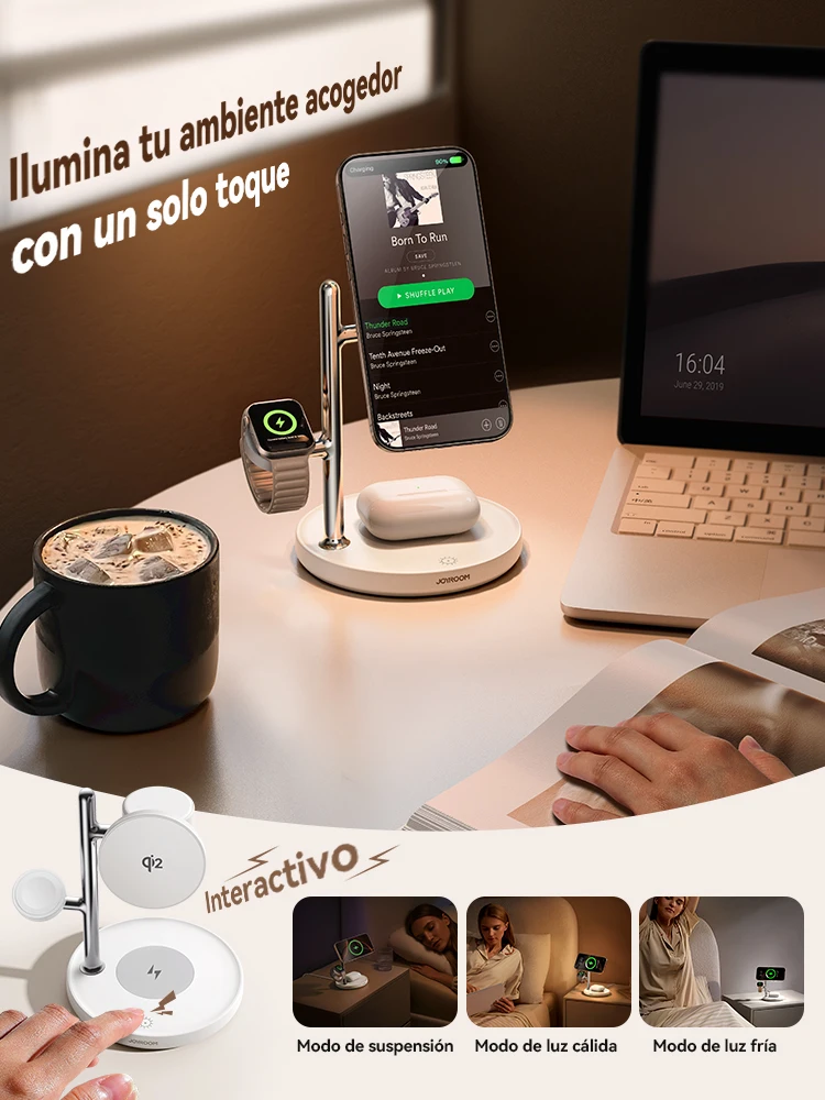 Joyroom Qi2 Estación de carga magnética para Apple Cargador inalámbrico rápido para iPhone 17 16 15 Pro Max para iWatch para AirPods JR-W23