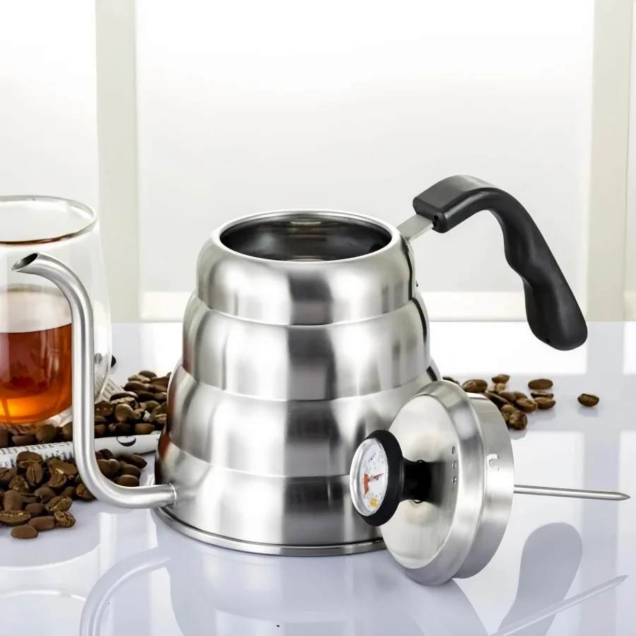 Cafetera de acero inoxidable con termómetro, cuello largo de cisne, alta capacidad, puede calentar café profesional hecho a mano