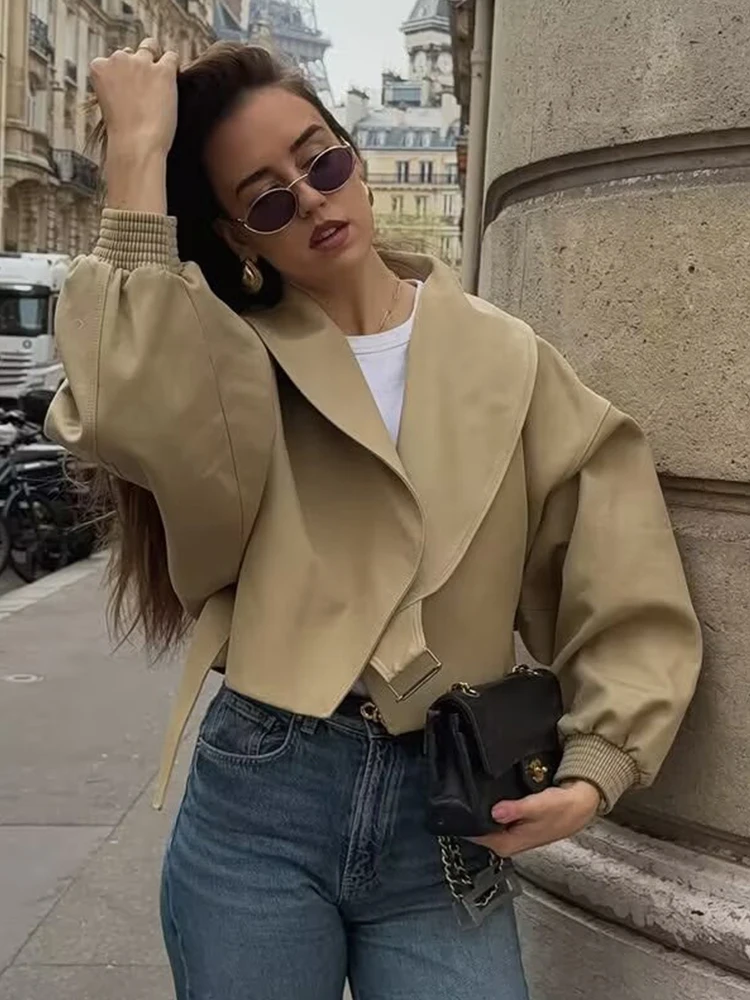 TFMLN-Chaqueta Bomber elegante con solapa para mujer, abrigos lisos de manga larga para primavera y otoño, ropa de abrigo informal y elegante para mujer