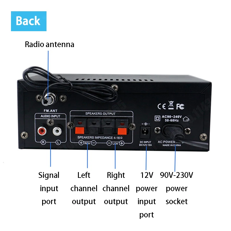 Amplificador Digital HiFi AK45 con Bluetooth, amplificador de sonido envolvente 2,0, Canal MP3, compatible con 90V-240V, máx. 350W x 2, para casa y coche