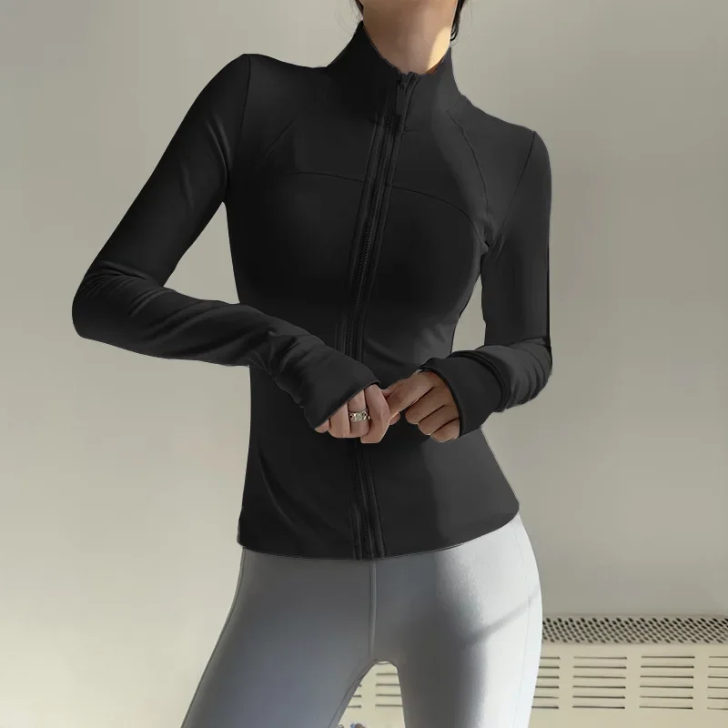 Ropa deportiva con cremallera para mujer, chaqueta deportiva de manga larga, ropa de gimnasio, camisa de Yoga para mujer, Top de secado rápido, ropa deportiva con protección solar, ropa de Yoga